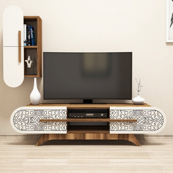 Hanah Home Defne Mueble de TV Nogal y Crema con Estantería Hanah Home Defne Mueble de TV Nogal y Crema con Estantería